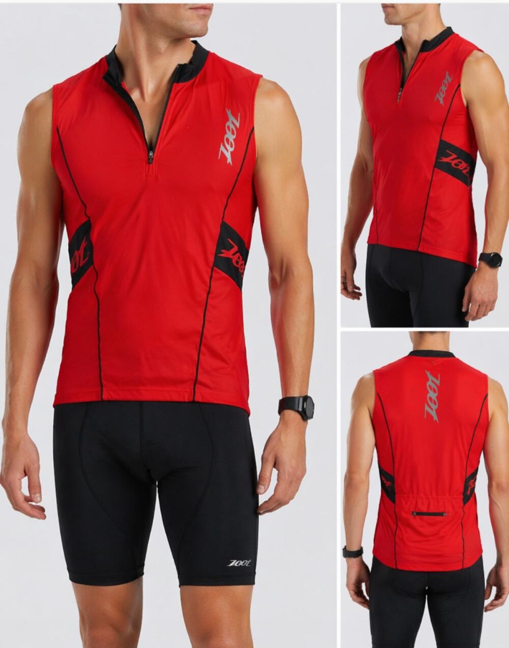 Zoot Tri Sleeveless Jersey Mens XL Red HalfZip Back Pocket Cycling Triathlon Top